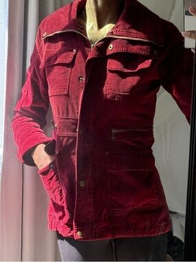 New York & Company Deep Red Corduroy Utility Jacket